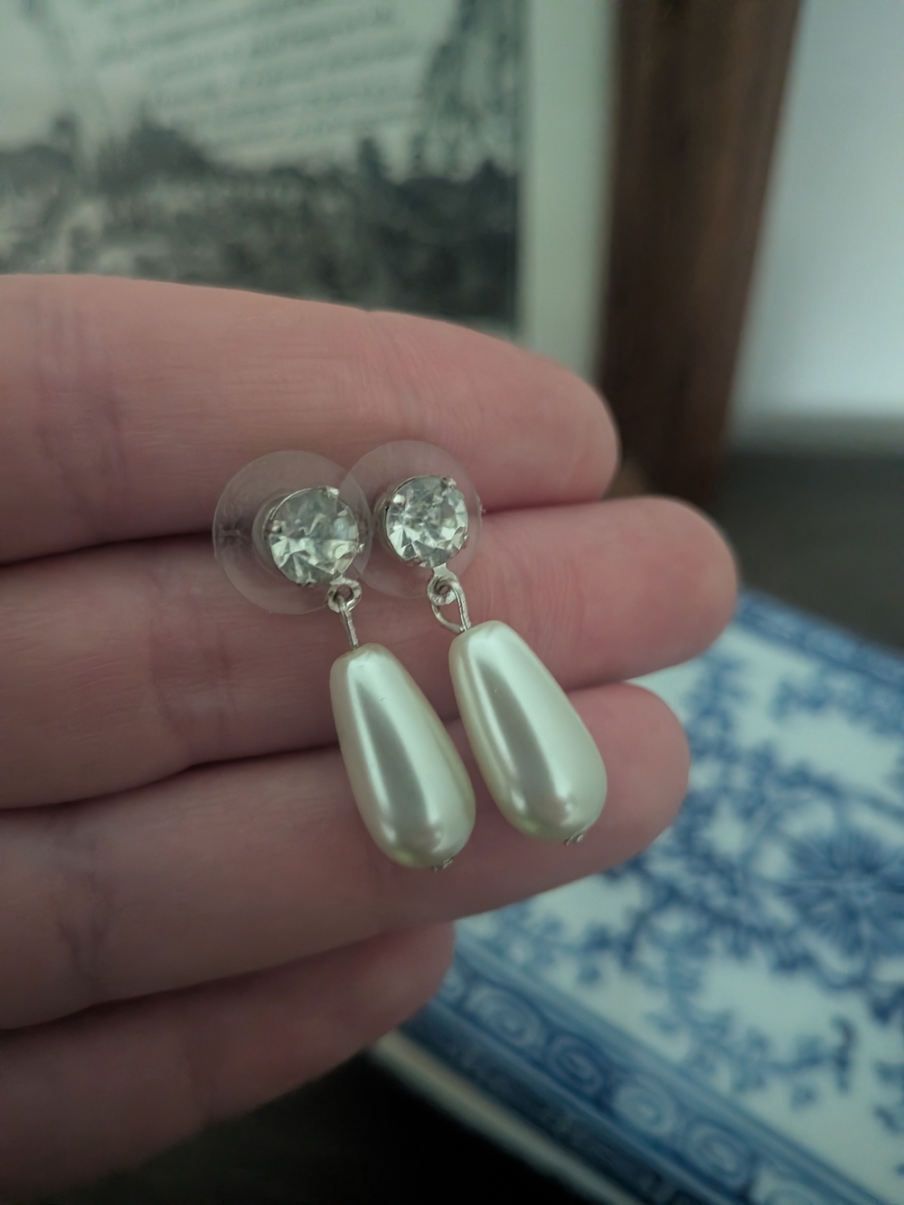 Classic Pearl Drop Crystal Stud Earrings - White